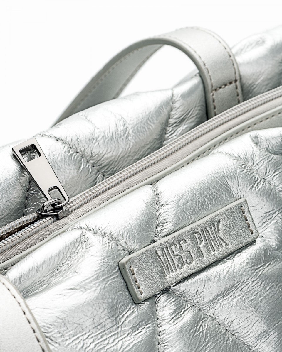 Bolso Acolchado Plata Pisa - Cuero Vegano