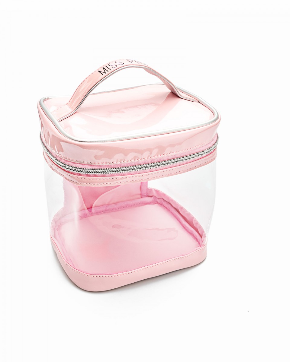 Neceser Transparente Rosa Zia - Cuero Vegano